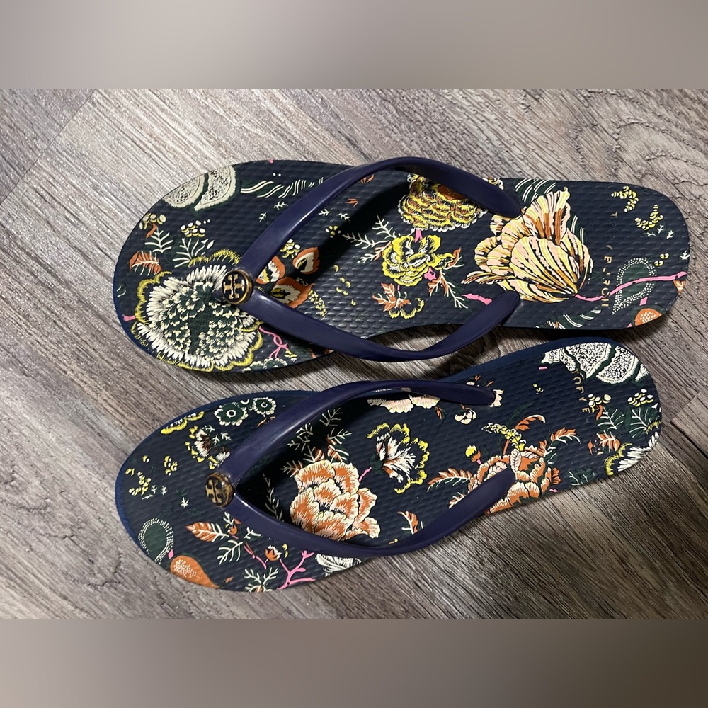 Tory Burch Blue Sandals with Dragon Design